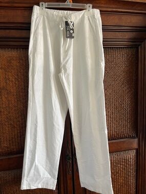 Men's White Drawstring Linen-Blend Joggers